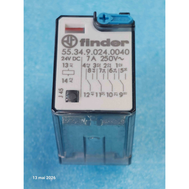 Relais Électromagnétique Industriel Finder 55.34.9.024.0040 (24Vdc, 7A, 250Vac, 4RT, 14 Broches)