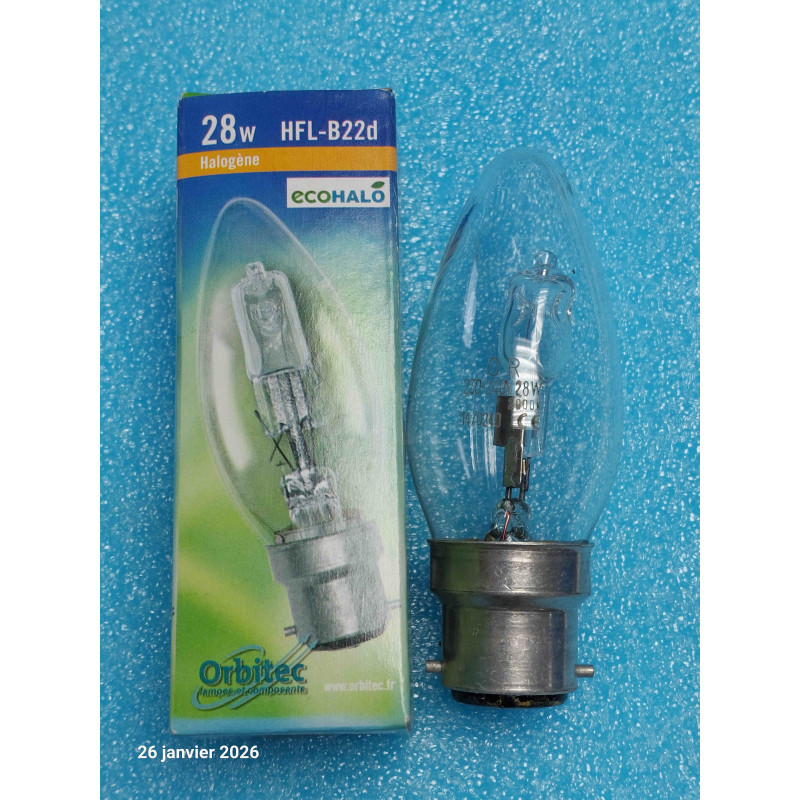 Lot de 4 Ampoules Halogènes B22D - 28W (Équiv. 40W) - Blanc Chaud 2900K - Orbitec