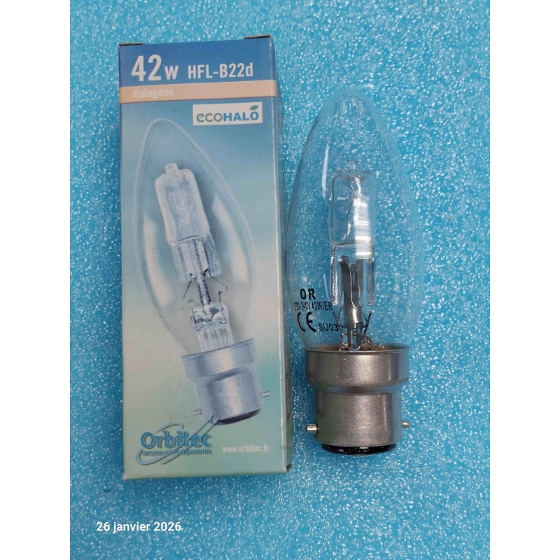 Lot de 4 Ampoules Halogènes B22D - 42W (Équiv. 60W) - Blanc Chaud 2900K - Orbitec