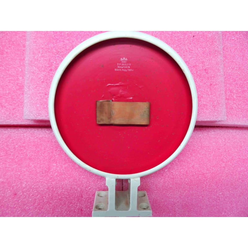 [7P20/3.0S] Condensateur Céramique de Puissance Haute Tension Rosenthal — 500 pF / 0,5 nF, 50 kVA, 15 kV (Référence 7P 20/3.0 S, Format Ø ~195 mm)