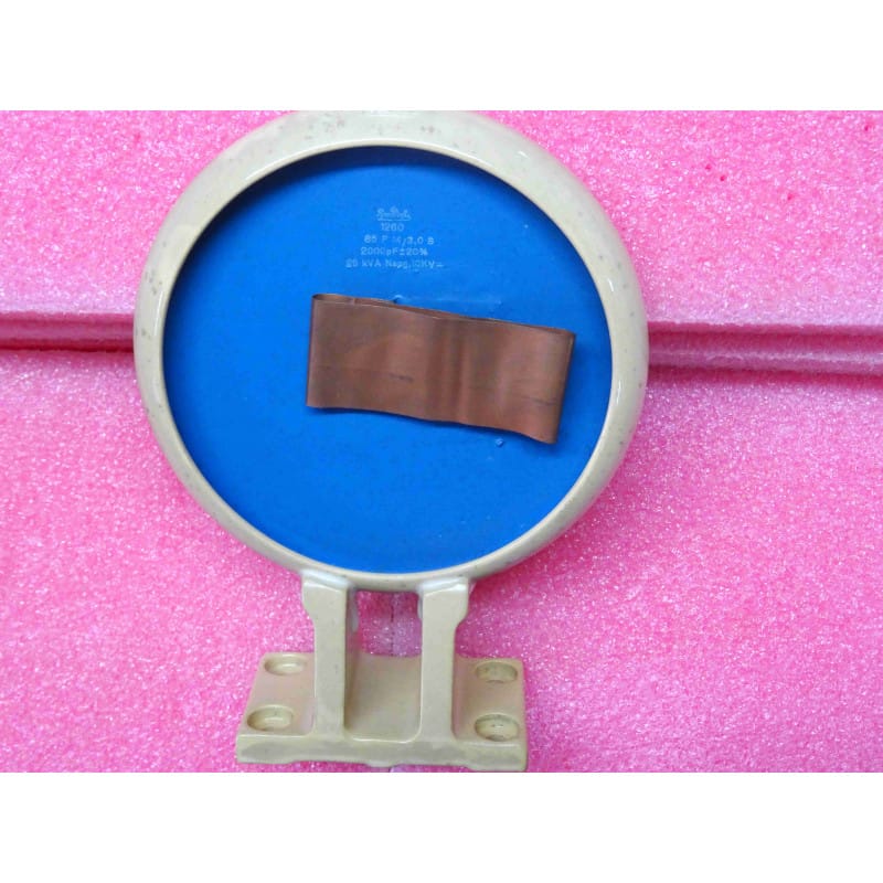 [85 P 14/3.0 S] Condensateur Céramique de Puissance Haute Tension Rosenthal — 2 nF / 2000 pF, 25 kVA, 10 kV (Référence 85P14/3.0S, Format Ø ~135 mm)