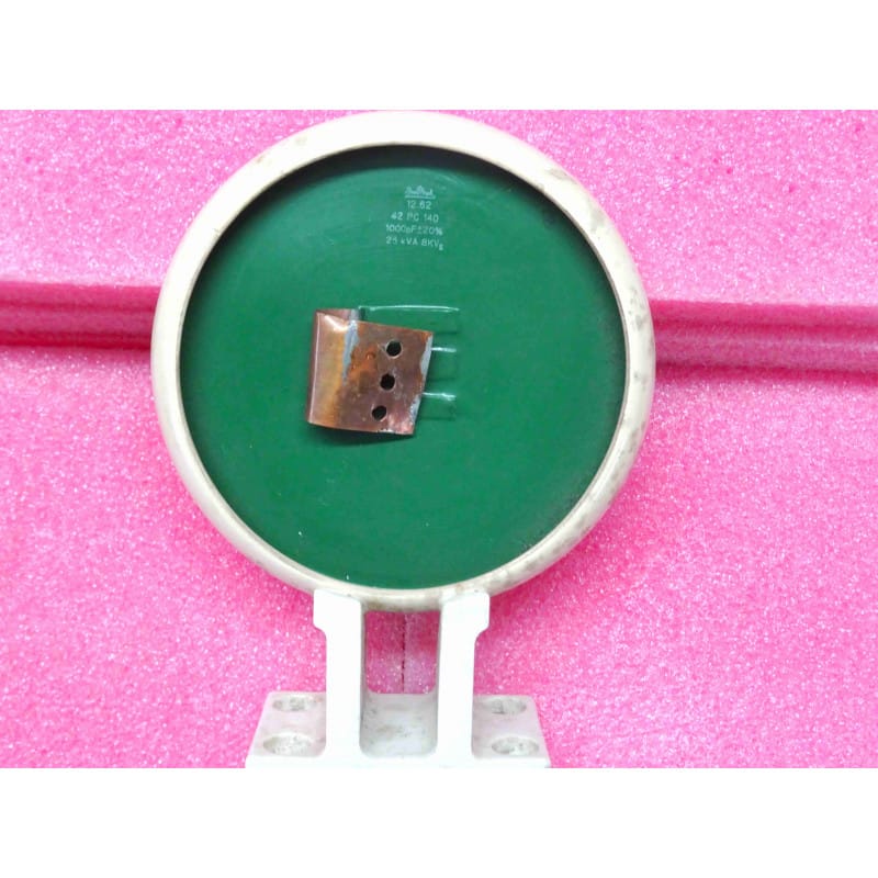 [42 PC 140] Condensateur Céramique de Puissance Haute Tension Rosenthal — 1 nF / 1000 pF, 25 kVA, 8 kVeff (Référence 42PC140, Format Ø ~135 mm)