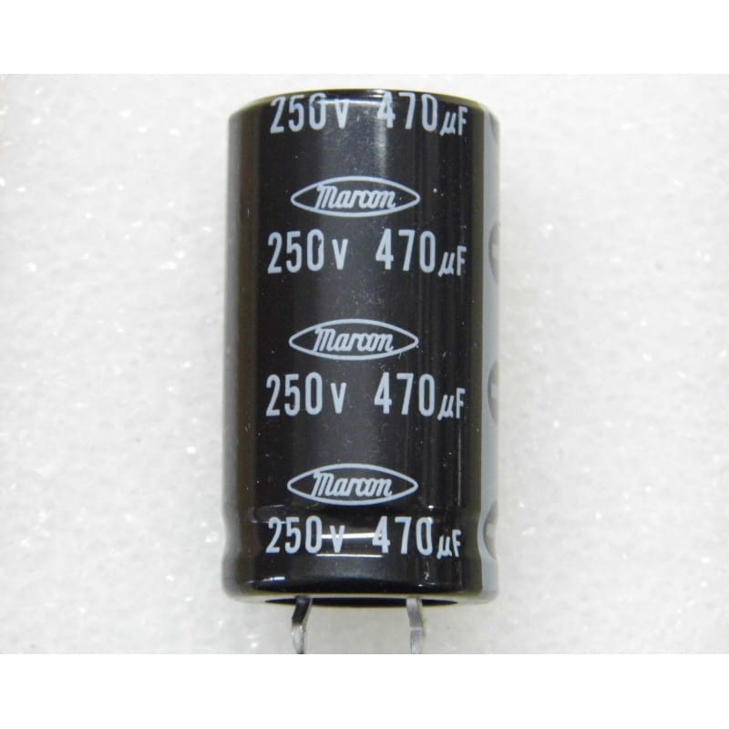 Lot de 2 Condensateurs Électrolytiques Snap-In — 250V, 470 µF (105°C, Format Ø 25 × 45 mm)