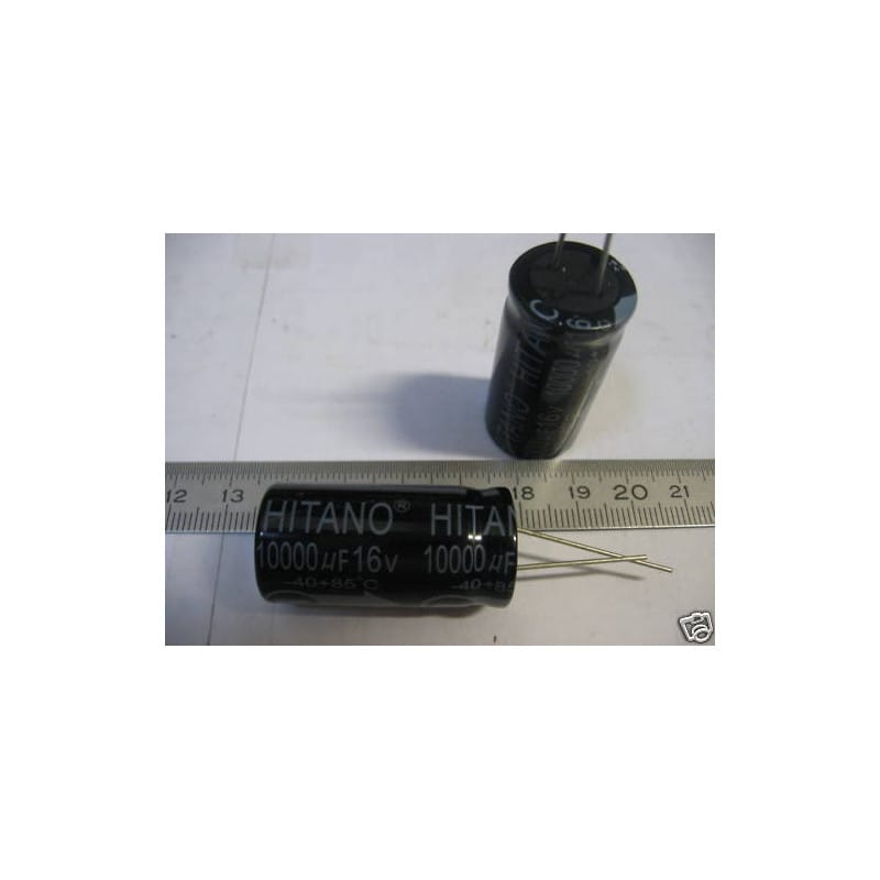 [10000uf 16V] Lot de 2 Condensateurs Électrolytiques Aluminium Hitano - 16V, 10000 µF (Radiaux, 18 × 36 mm)