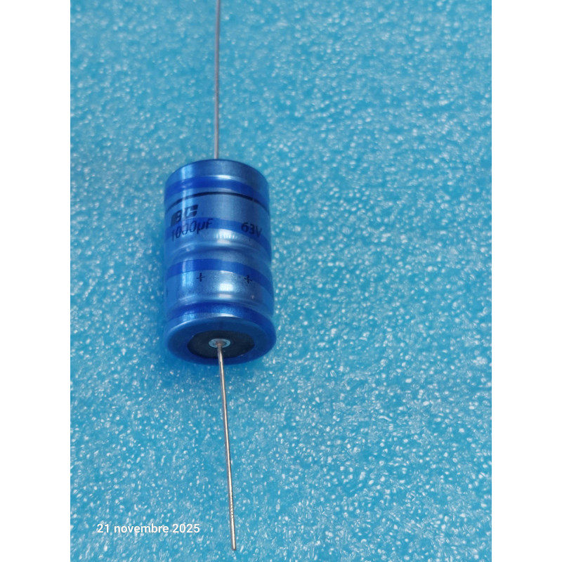 [222202118102] Lot de 3 Condensateurs Électrolytiques Axiaux Philips / BCcomponents (Série 021) — 63V, 1000 µF (Format 18 × 30 mm)