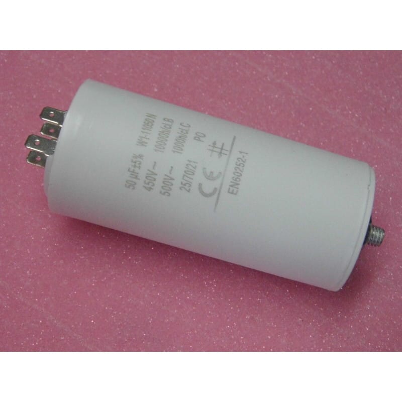 [200384039980] Condensateur Permanent / de Démarrage Moteur - 50 µF / 400V-450V (À Cosses, Tolérance 5%)