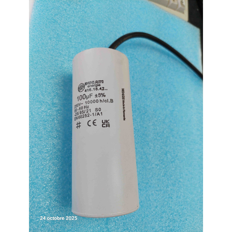 [100uf 520v] Condensateur Permanent / de Démarrage Moteur - 100 µF / 250Vac (À Fils, 119 x 50 mm)