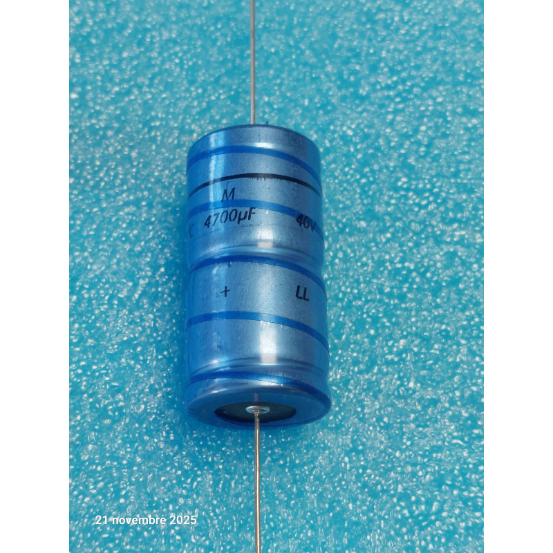 [4700uf 40V] Lot de 2 Condensateurs Électrolytiques Axiaux Philips / BCcomponents (Série 021) — 40V, 4700 µF (Format 21 × 42 mm)