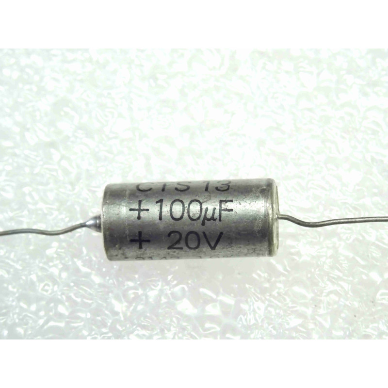 [CTS13] Lot de 2 Condensateurs Tantal Axiaux Sprague CTS13 — 20V, 100 µF (Tolérance 20%, Format Ø 9 × 19 mm)