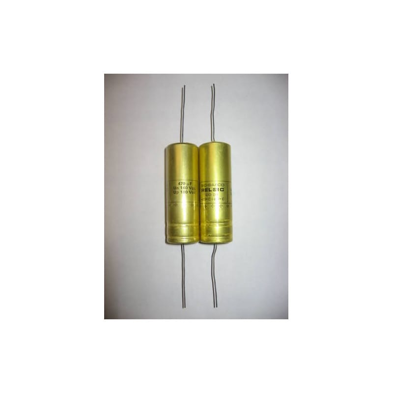 [200505439351] Lot de 2 Condensateurs Électrolytiques Axiaux Sic Safco CO33 - 160V, 470 µF (Neufs, Format 25 × 75 mm)