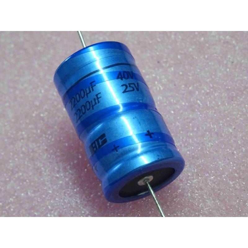 (Lot x2) Condensateur Chimique Électrolytique Axial 2200 µF (2,2 mF) 40V @ 85°C / 25V @ 125°C 20% - BC Components / Série 118 SAL-RPM (Ø 18 x 30 mm)