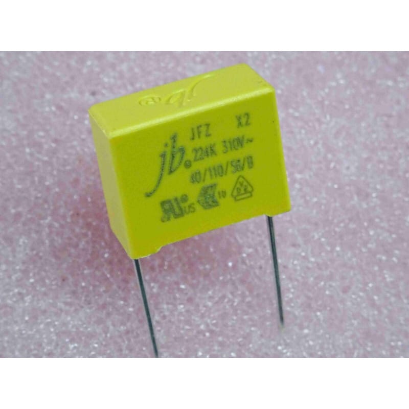 [204119722918] (Lot x2) Condensateur Film Polypropylène MKP X2 220 nF (0,22 µF) 310V AC 10% - JB Capacitors / Série JFZ (18 x 9 x 15 mm - Pas 15,24 mm)
