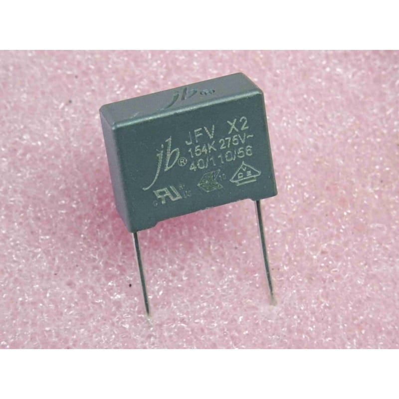 [195409748025] (Lot x2) Condensateur Film MKP X2 150 nF (0,15 µF) 275V AC - JB Capacitors (13,5 x 8 x 17,5 mm - Pas 15,24 mm)