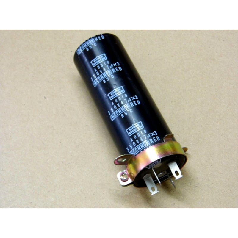 [193614363947] Condensateur Chimique Multi-Section Audio 3x 47 µF 350V DC (85°C) - Nippon Chemi-Con (Commun sur le PÔLE POSITIF / Ø 35 x 100 mm)