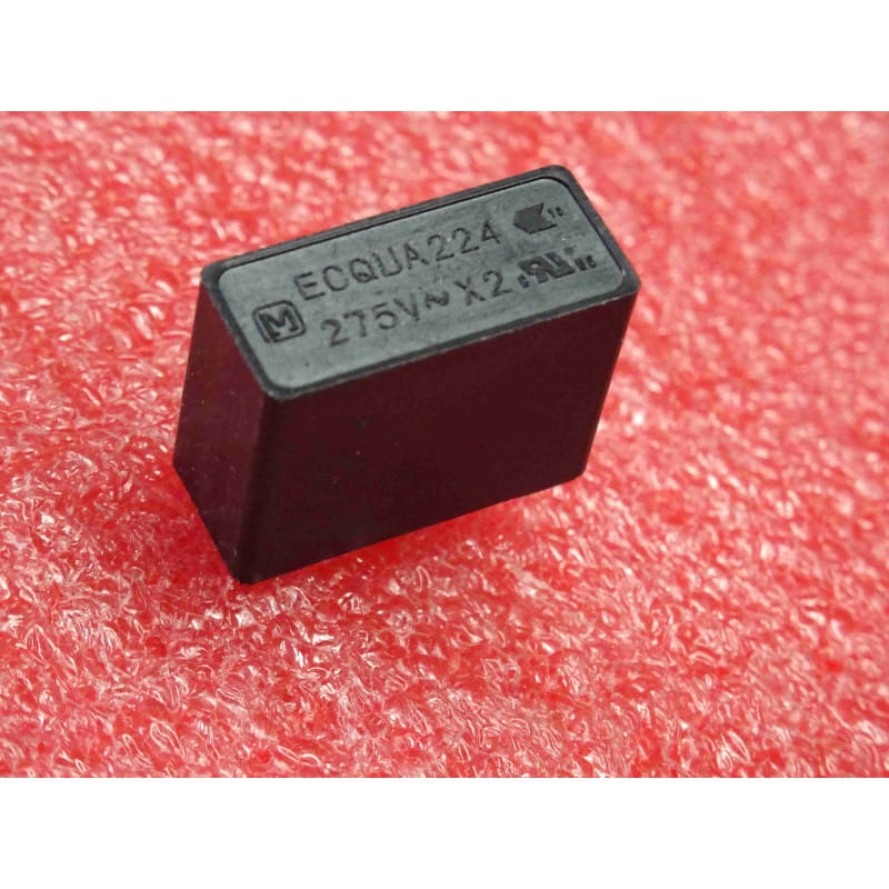 [ECQUAAF224KA] (Lot x2) Condensateurs Film Polypropylène Métallisé (MKP) Classe X2 0,22 µF 250V/275V AC - Matsushita / Panasonic