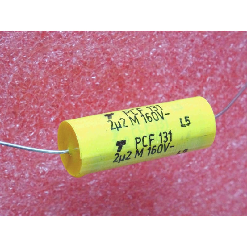 (Lot x2) Condensateurs Polypropylène Métallisé Axiaux 2,2 µF 160V 20% - TPC / Thomson (Série PCF131 / PPM2)