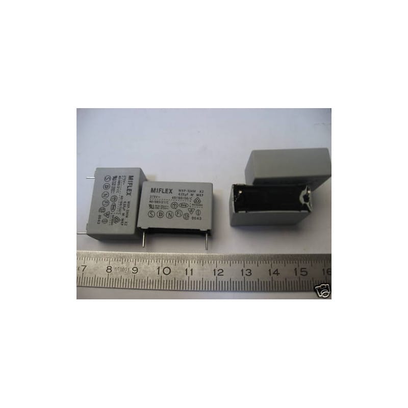 Lot de 10 Condensateurs de Sécurité Film Polyester (MKT) Class X2 0,33 µF (330 nF) 275V AC - Miflex (Pas 22,5 mm / Réf: WXP-334M X2)