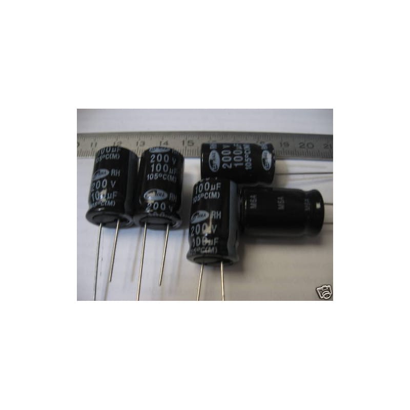 Lot de 5 Condensateurs Chimiques Radiaux 100 µF 200V DC 105°C - Samwha