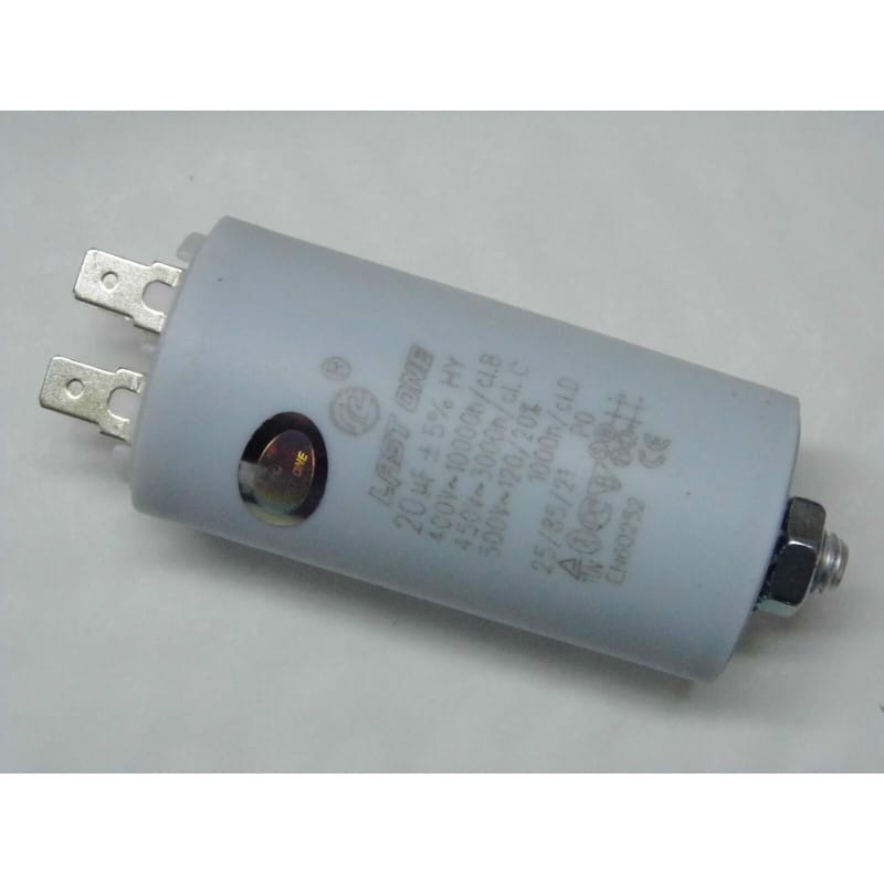 Condensateur Permanent Moteur 20 µF 450V AC 5% à Cosses (Faston 6,3 mm)