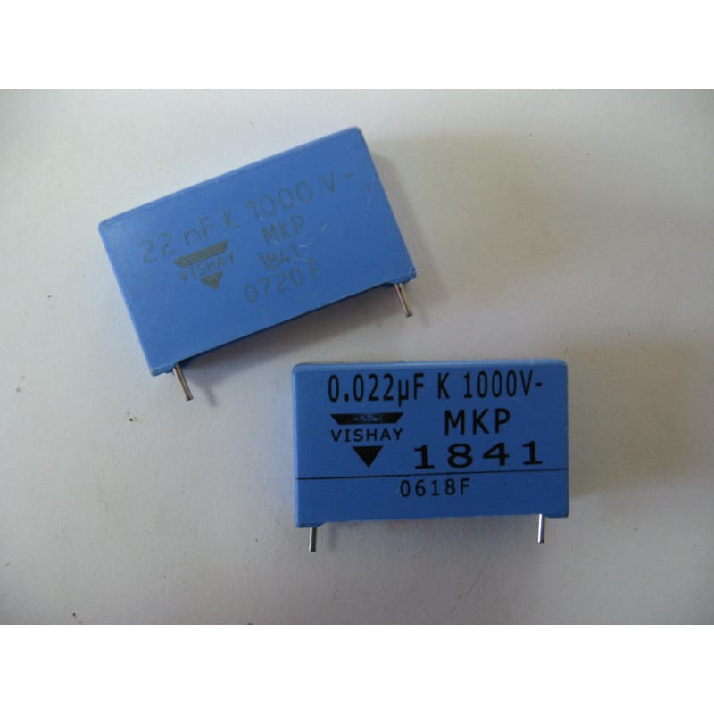 Lot de 5 Condensateurs Film Polypropylène Métallisé (MKP) 22 nF (0,022 µF) 1000V DC / 400V AC - Vishay (Série MKP1841)