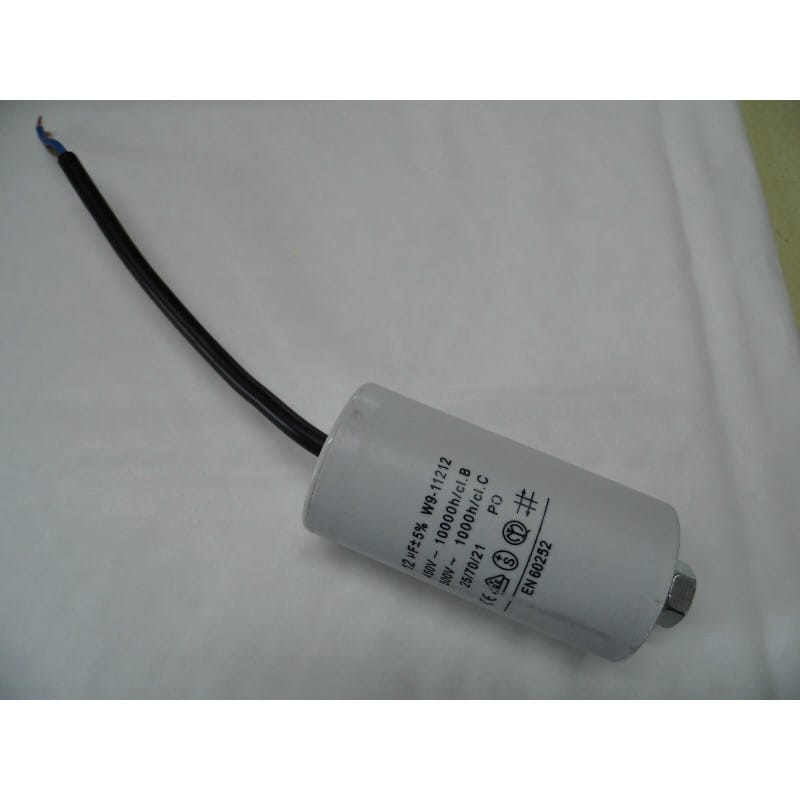 Condensateur Permanent de Moteur 12 µF 450V AC ±5% – Sorties à Fils (Fixation M8)