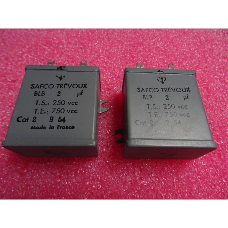 [203743623331] Lot de 2 Condensateurs à Bain d'Huile 2 µF 250V DC – Safco Trévoux (51 x 45 x 24 mm)