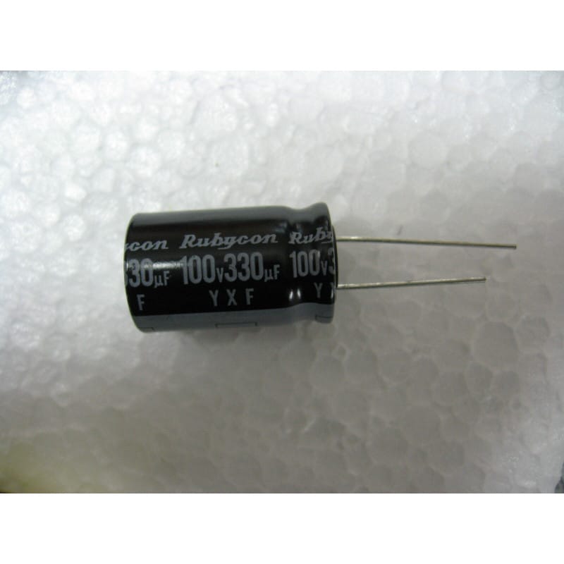 Lot de 4 Condensateurs Chimiques Radiaux 330 µF 100V DC (105°C) – Rubycon (Ø 16,3 x 26,4 mm)