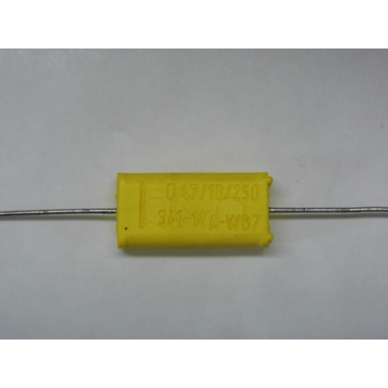 Lot de 10 Condensateurs Film Axiaux C341 0,47 µF (470 nF) 250V DC 10% – RTC Philips (Série 2222 341 89474)