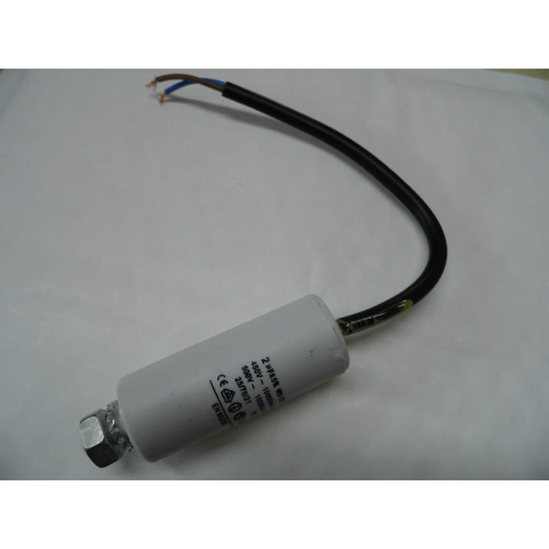 Condensateur Permanent de Moteur 2 µF 450V AC ±5% – Sorties à Fils (Fixation M8)