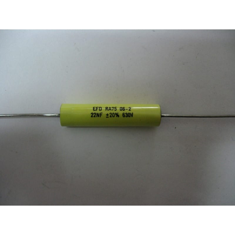 Lot de 5 Condensateurs Film Axiaux 22 nF (0,022 µF) 630V DC - EUROFARAD (Ø 5,9 x 27,1 mm)