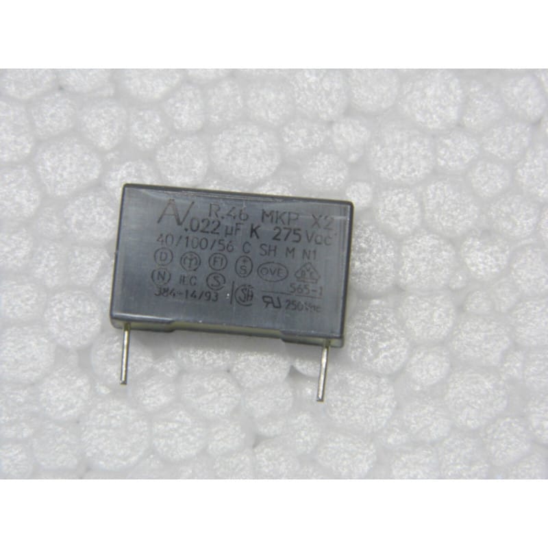 Lot de 10 Condensateurs Film MKP X2 22 nF (0,022 µF) 275V AC – Arcotronics / KEMET (Série R46 / R46KI22200001K – Pas 10 mm ou 15 mm)