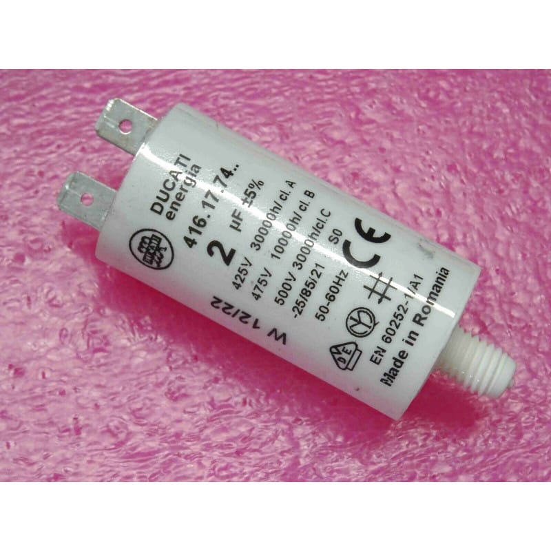 Condensateur Permanent / de Démarrage Moteur 2 µF 450V AC ±5% – Sortie à Cosses Faston
