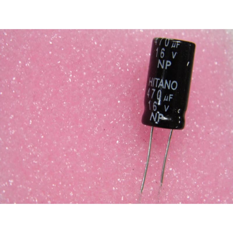 Lot de 5 Condensateurs Électrolytiques Aluminium Non Polarisés (Bipolaires) 470 µF 16V DC ±20% – HITANO 105°C (Ø 10 x 20 mm)