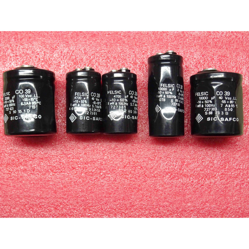 Lot de 5 Condensateurs Électrolytiques Aluminium à Vis & À Picots – SIC-SAFCO FELSIC 85°C (Gamme Industrielle CO38 / CO39)