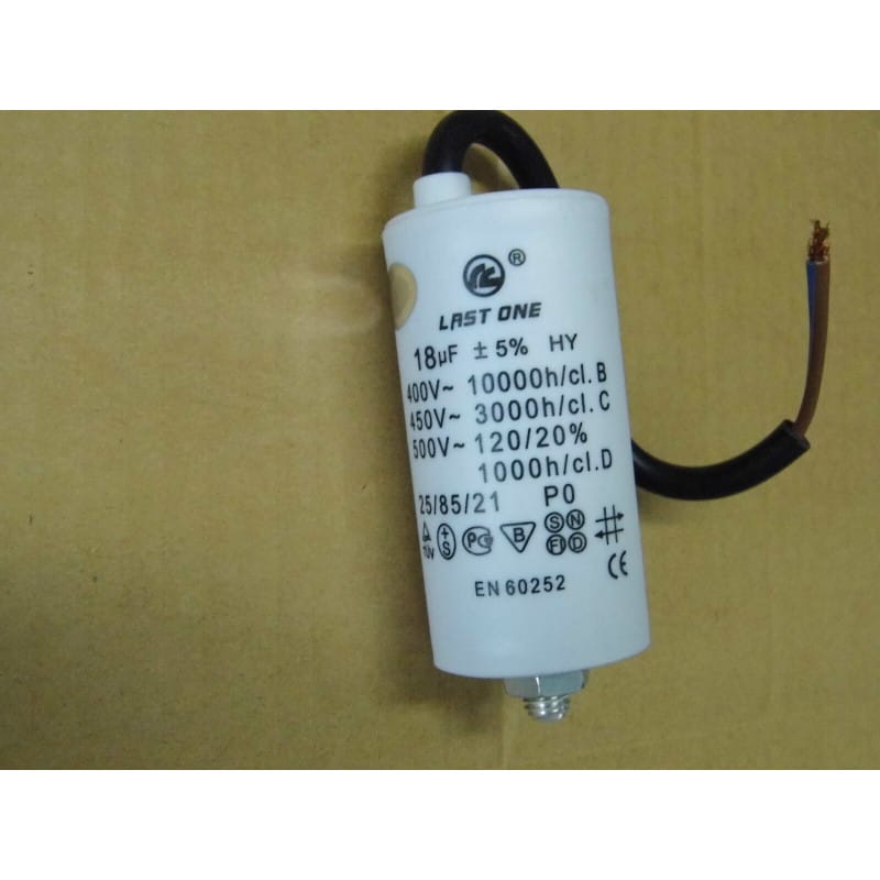 Condensateur Permanent / de Démarrage Moteur Film Polypropylène (CBB60) 18 µF 450V AC ±5% – Sortie à Fils (50/60 Hz)