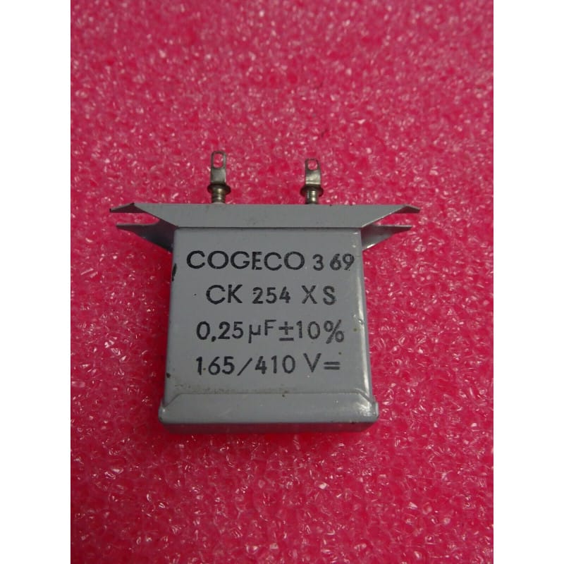 Condensateur HT à Bain d'Huile 0,25 µF (0,25 uF) 165V AC / 410V DC ±10% – COGECO (Série CK254XS – 35 x 29 x 9 mm)