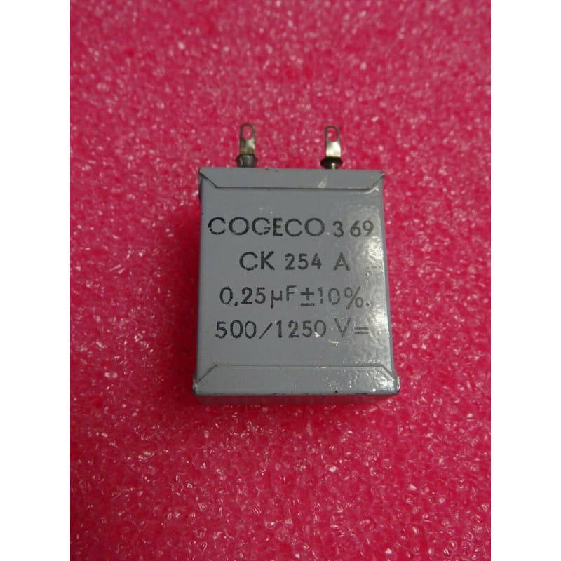 [194560160540] Condensateur HT à Bain d'Huile 0,25 µF (0,25 uF) 500V AC / 1 250V DC ±10% – COGECO (Série CK254A)