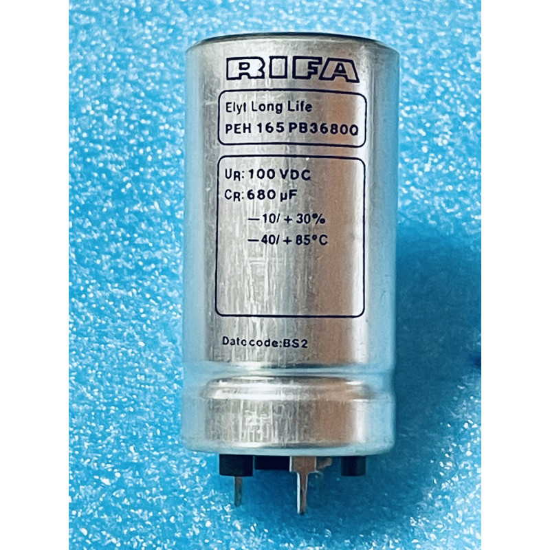 Lot de 2 Condensateurs Électrolytiques Aluminium 680 µF 100V DC – RIFA Long Life PEH165 (Réf. PEH165PB3680Q – 3 Pins / Snap-in / Screw)