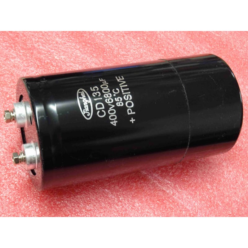 Condensateur Électrolytique Aluminium Haute Tension 6800 µF 400V DC – JIANGHAI Série CD135 85°C (Sorties à Vis – Ø 75 x 145 mm)
