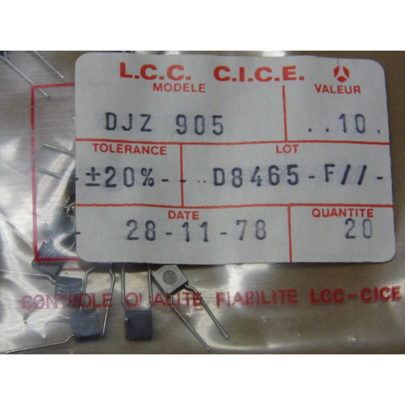 Lot de 20 Condensateurs Céramiques Multicouches (MLCC) 10 pF 250V DC ±20% – LCC (Série DJZ-905 – Pas 5 mm)