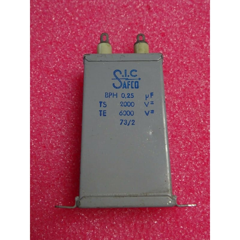 [203730965509] Condensateur HT à Bain d'Huile 0,25 µF (0,25 uF) TS 2 000V AC / TE 6 000V – SIC-SAFCO (Type Papier Huilé / Mécidro)