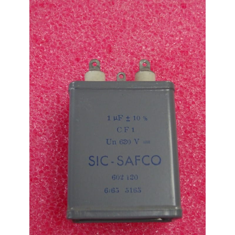 [194565390317] Condensateur HT à Bain d'Huile 1 µF (1 uF) 630V DC ±10% – SIC-SAFCO (Série CF1 – 56 x 44 x 24 mm)
