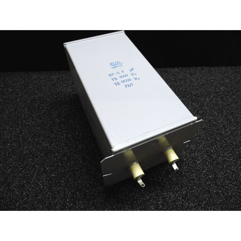 Condensateur à Bain d'Huile Étanche Très Haute Tension 2 µF – Ts 4000V DC / Te 12 000V – SIC-SAFCO (Dimensions Boîtier : 180 x 90 x 100 mm)