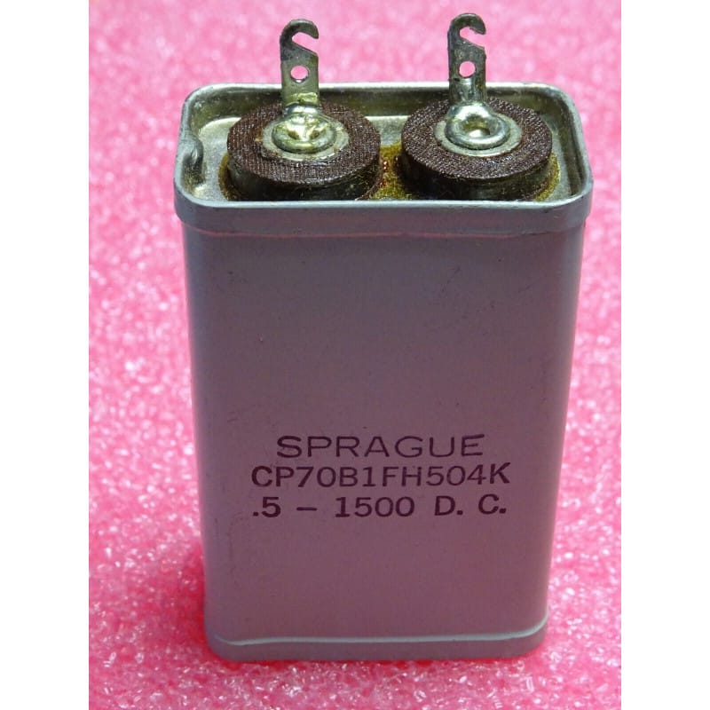 [194565257541] Condensateur à Bain d'Huile Étanche (Oil-Filled) 0,5 µF 1500V DC ±10% – SPRAGUE / Mil-Spec (Référence : CP70B1FH504K – Dimensions : 71 x 45 x 26 mm)