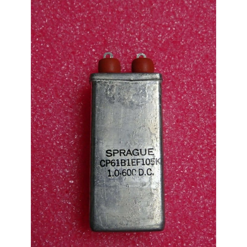 [203754666599] Condensateur à Bain d'Huile Étanche (Oil-Filled) 1 µF 600V DC ±10% – SPRAGUE / Mil-Spec (Référence : CP61B1EF105K – Dimensions : 71 x 32 x 17 mm)