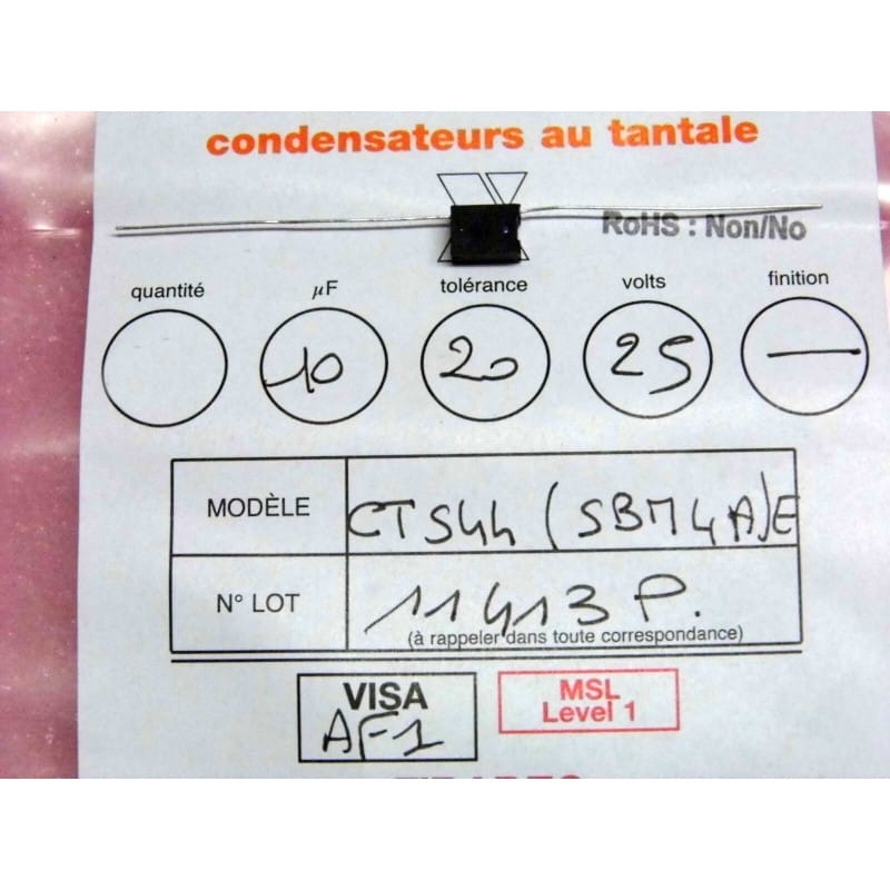 Lot de 8 Condensateurs Tantale Solide Axiaux "Heavy Duty / Mil-Spec" 10 µF 25V DC – CTS44 (Dimensions Standardisées)