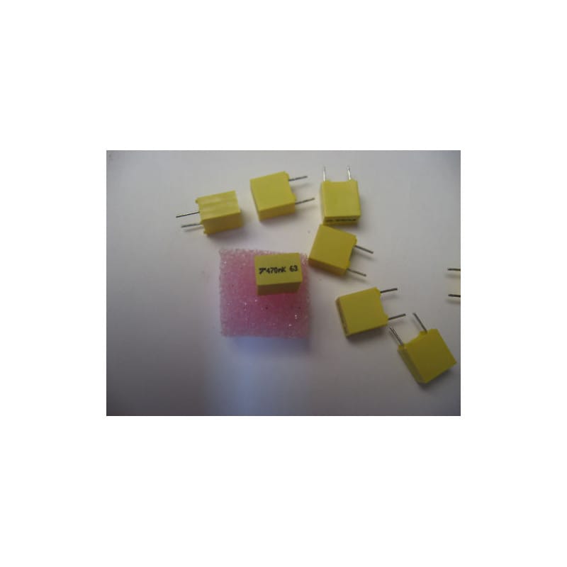Lot de 20 Condensateurs Film Plastique MKT 0.47 µF (470 nF) 63V 10% (Pas 5.08 mm)