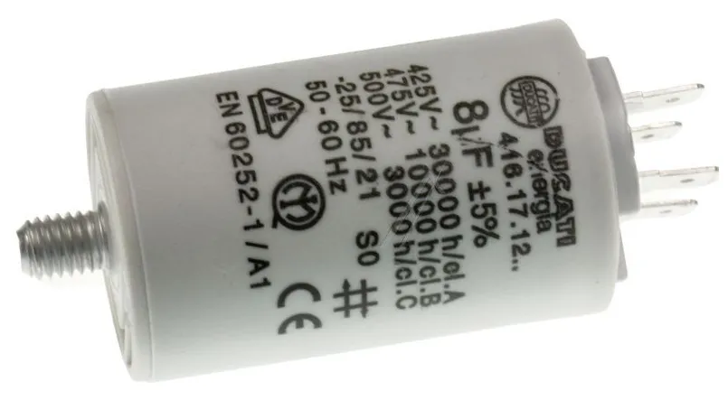 Condensateur de Démarrage / Permanent Ducati Energia 8 µF – 400/450 V AC, Boîtier Plastique Ø36x58mm, Cosse Faston 6,3 mm