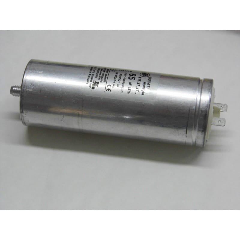 Condensateur Permanent Moteur Ducati 65 µF 5% - 330V (Métal - Ø 45x130 mm) à Cosses & Filetage de Fixation
