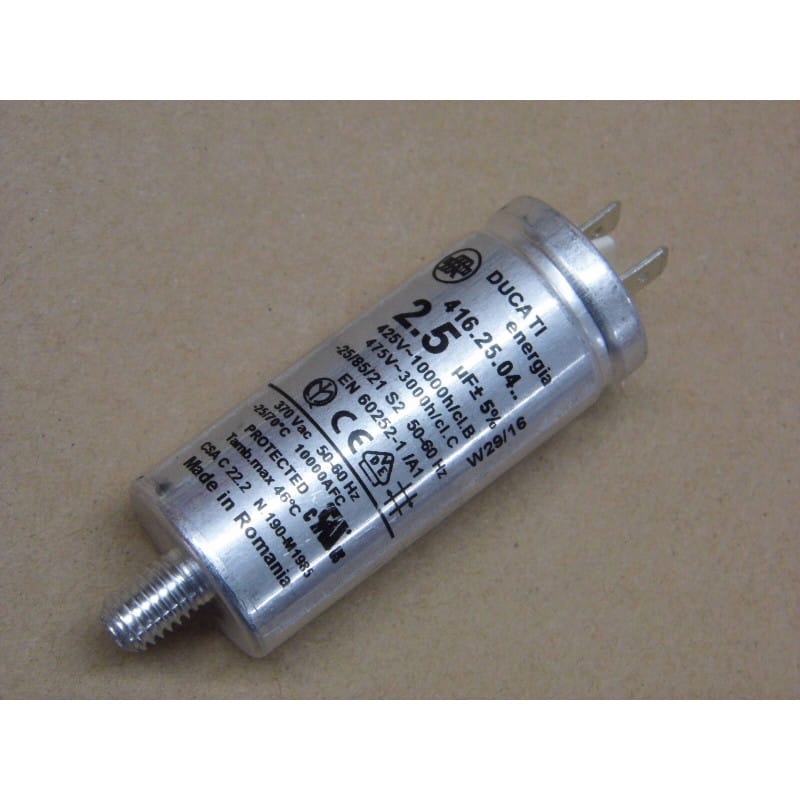 Condensateur Moteur Permanent Ducati 2.5 µF 450V / 475V 5% - Format Étroit Volet Roulant (Série FLC - 25 x 59 mm)